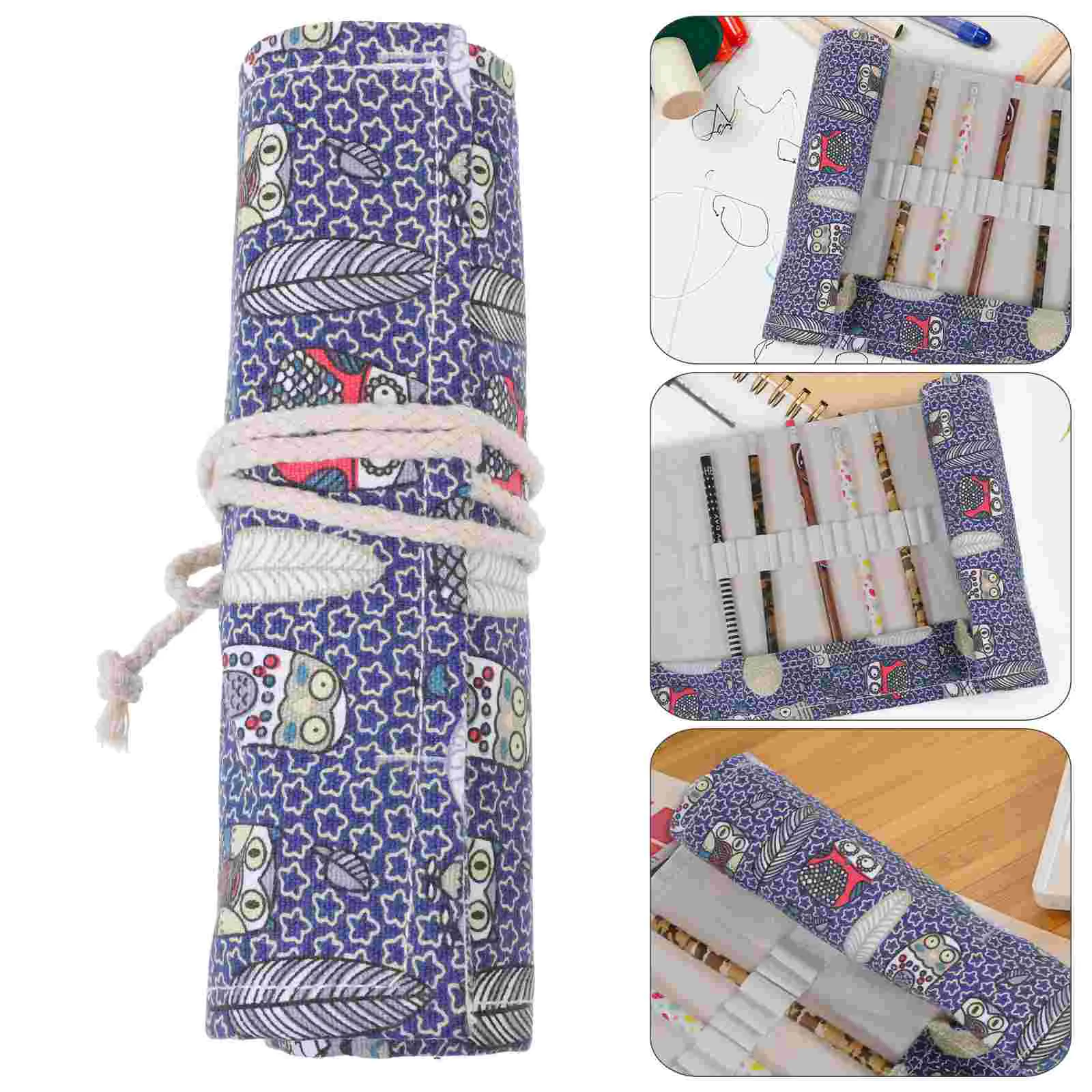

Roll Case Canvas Wrap Bag Pouch Pen Rollup Curtain Large Stationery Holder Capacity Colored Foldable