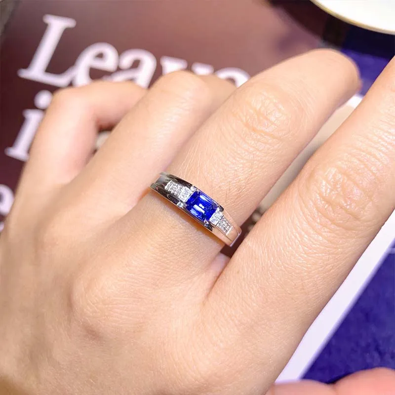 

18K White Gold 0.63CT Natural Sri Lanka Royal Blue Sapphire Ring For Men Vintage Gemstone Jewelry Diamonds Fine Jewellery Man