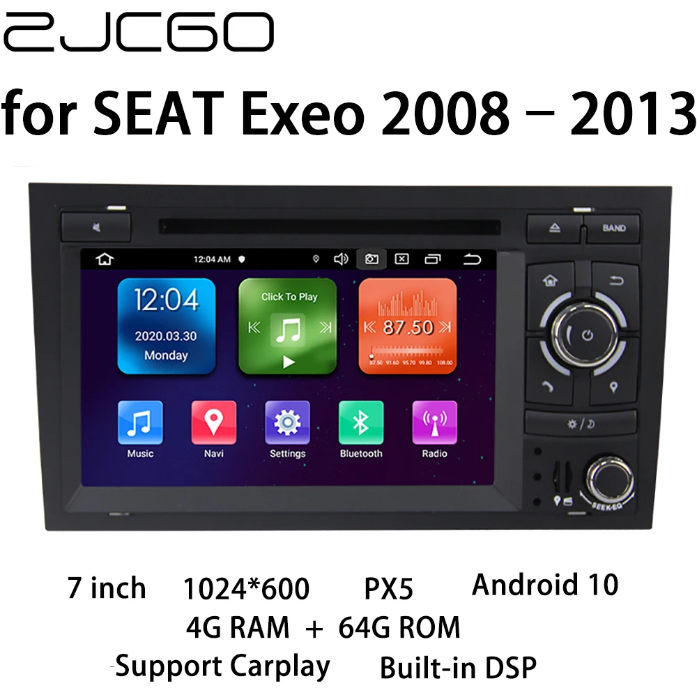 Купи ZJCGO Car Multimedia Player Stereo GPS Radio Navigation PX5 Android 10 Screen for SEAT Exeo 2008 2009 2010 2011 2012 2013 за 26,317 рублей в магазине AliExpress