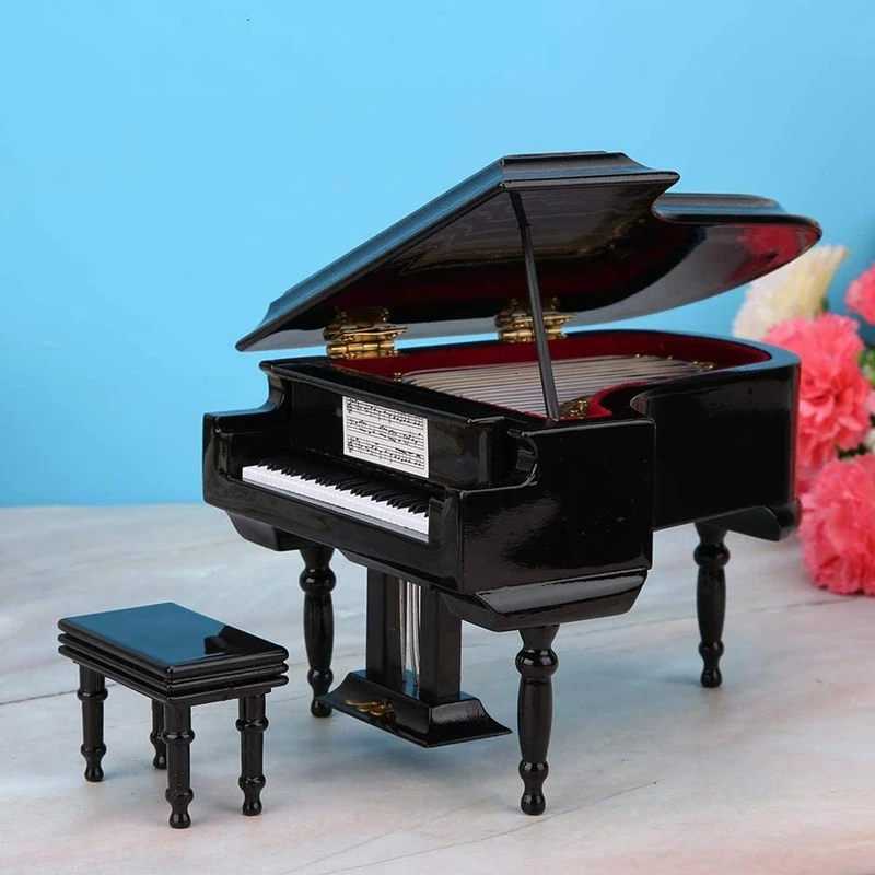 Miniature Grand Piano Model Kit Musical Instrument with Chair for Home Office Decoration(Black Without Music) Large | Игрушки и хобби