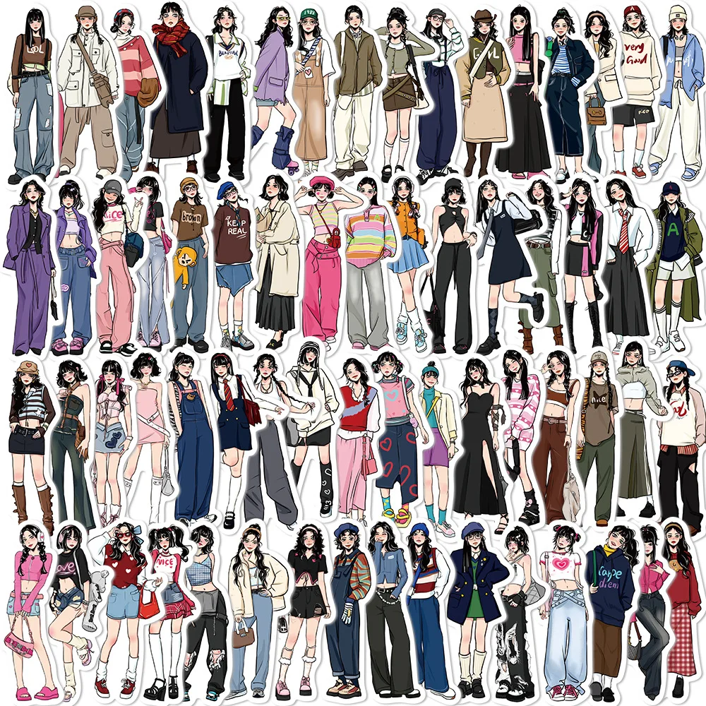 

10/65PCS Modern Girl Outfit Graffiti Stickers Phone Guitar Laptop Notebook Suitcase Cup Waterproof Sticker Decals Kids Toys Gift