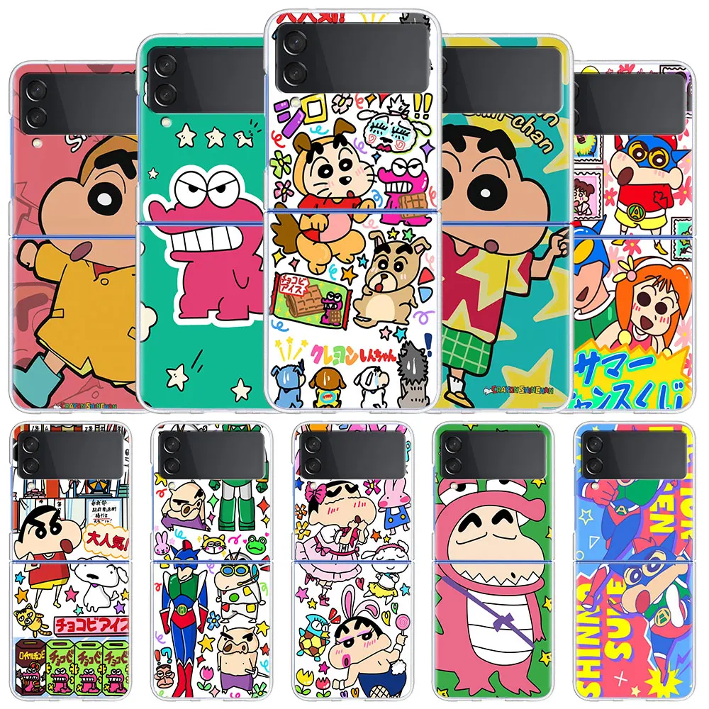 

Милый Crayo Shin Chan чехол для Samsung Galaxy Z Flip 4 5 5G Прозрачный жесткий чехол для сотового телефона ZFlip 3 Прозрачный поликарбонатный Роскошный чехол