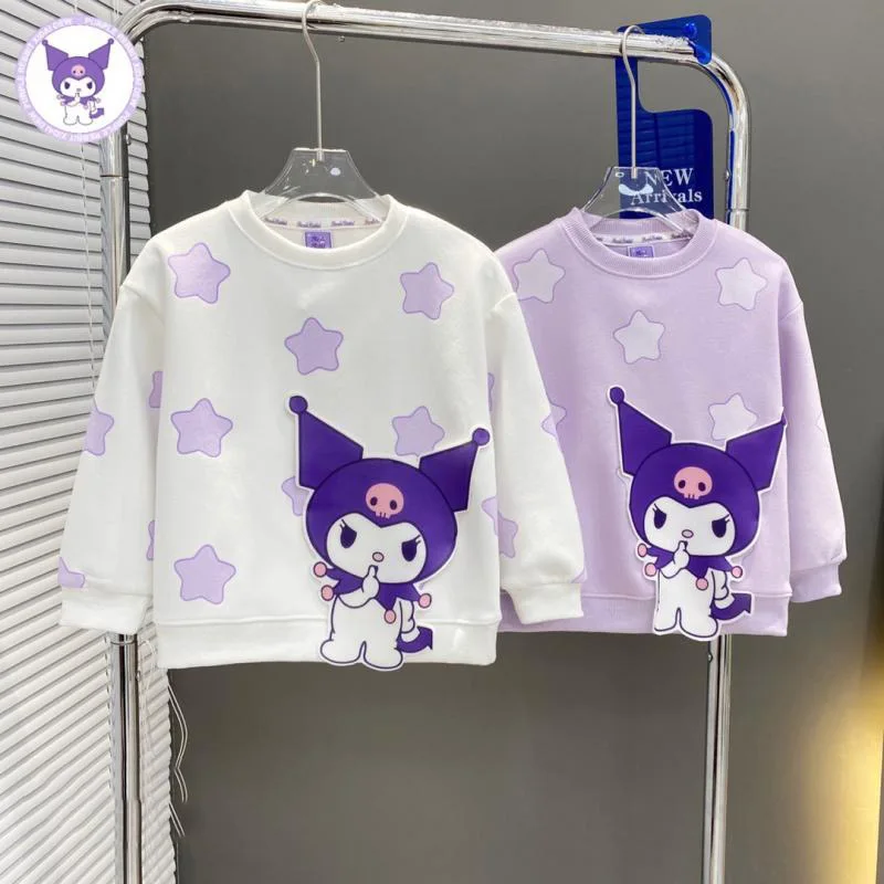

New 2023 Kawaii Sanrio Kuromi Anime Cartoon Cute Autumn Children's Sweater Pullover Cotton Crew Neck Top