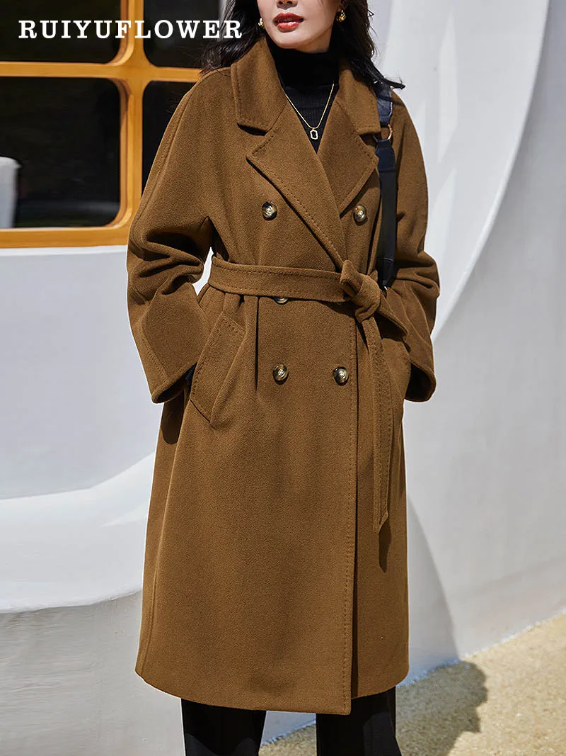 

Зимнее женское утолщенное теплое шерстяное кашемировое однотонное длинное пальто женская верхняя одежда свободные прямые шерстяные пальто Корейская женская одежда