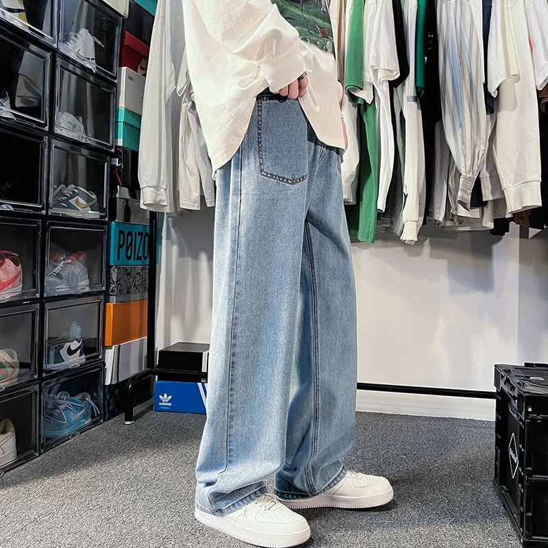 Blue Black Baggy Jeans Men Fashion Pockets Casual Straight Jeans Men Japanese Streetwear Hip Hop Loose Denim Pants Mens Trousers