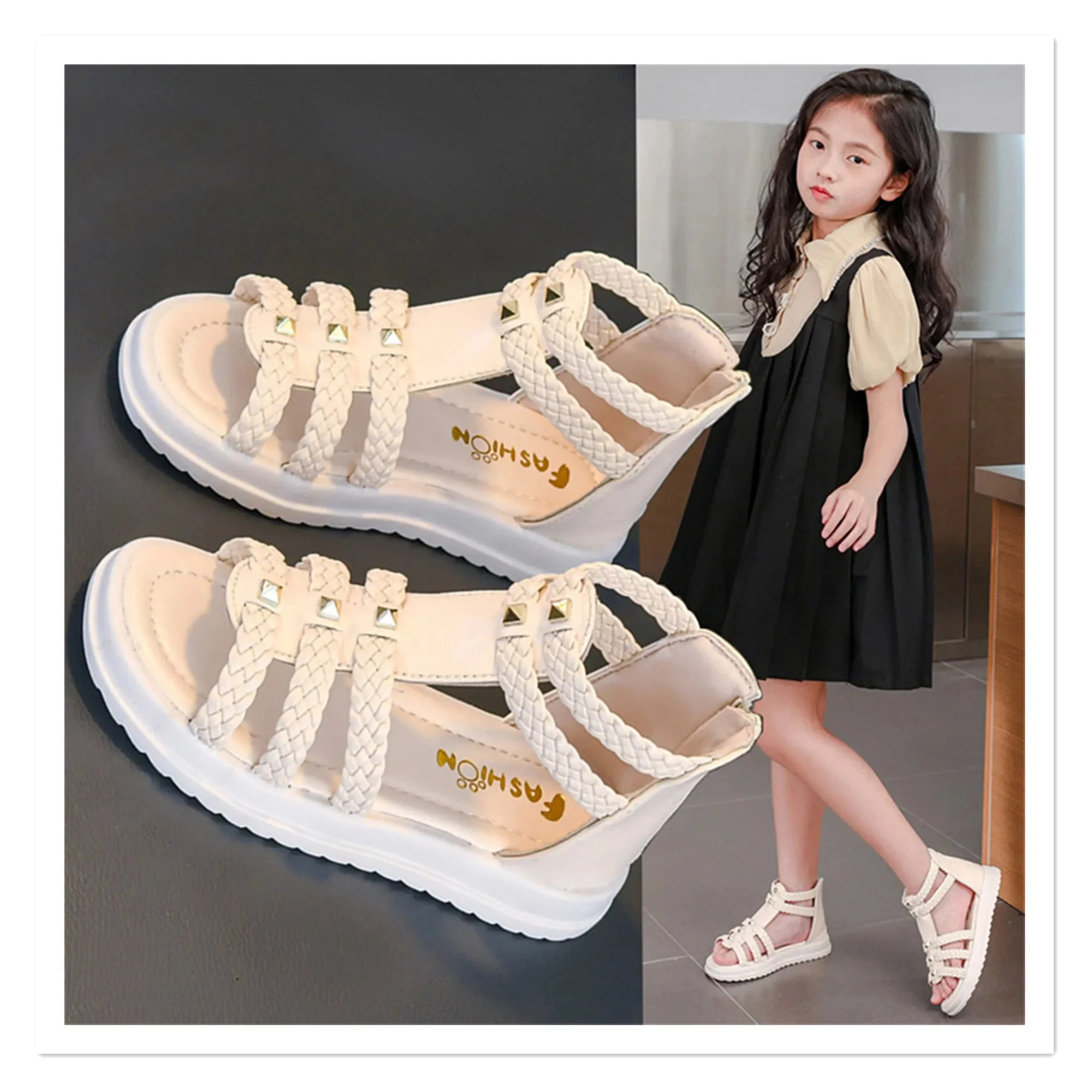 

Летние сандалии для девочек, новинка 2023, модная обувь с открытым носком для принцесс, обувь для маленьких мальчиков с мягкой подошвой, обувь в римском стиле для маленьких девочек