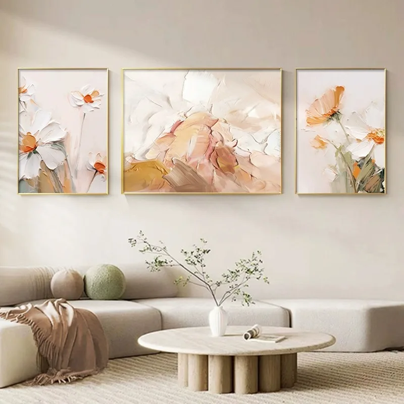 Абстрактный холст чистая ручная роспись маслом цветочный триптих