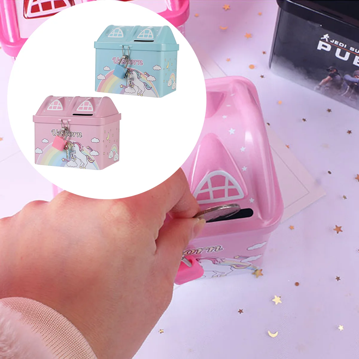 

Bank Piggy Money Coin Saving Box Pot Kids Cartoon Jar Metal Lock Animal House Storage Girls Banks Children Iron Big Savings Girl