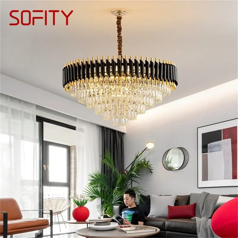 

SOFITY Black Chandelier Fixtures Postmodern Luxury Crystal Pendant Lamp Light Home LED for Living Dining Room