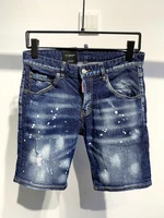 new dsquared2 mens stitching letter print denim shorts fashion slim fitting ink spray stretch five point pants a387 1