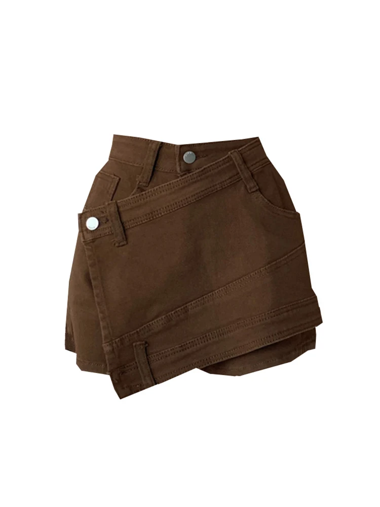 

Женская джинсовая мини-юбка Y2K, однотонная трапециевидная винтажная юбка с высокой талией и асимметричным дизайном в стиле ретро, уличная одежда в американском стиле 1920-х годов