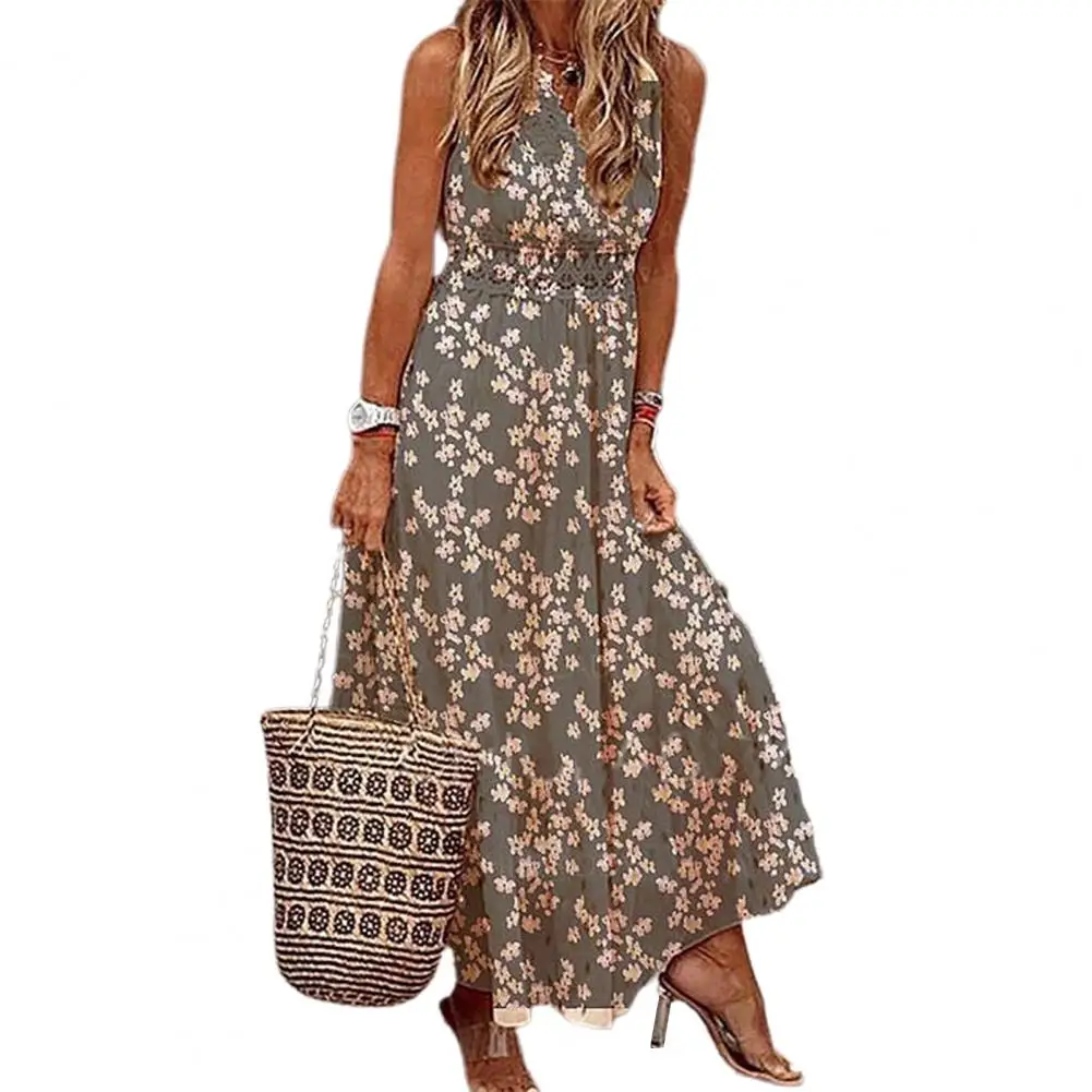 

Cotton Blend Stylish Flower Print Lady Summer Long Dress Boho Female Dress Loose Female Clothing