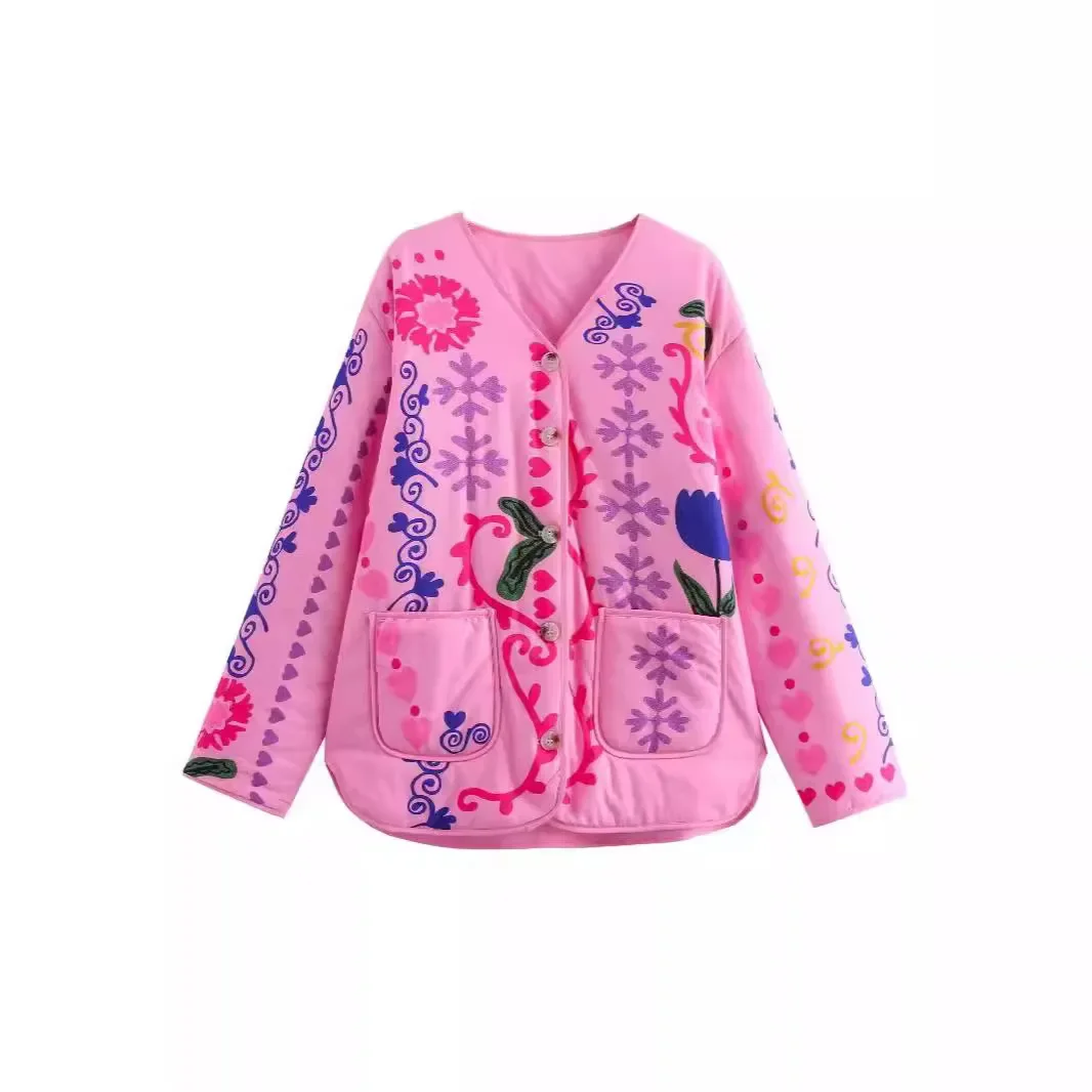 2024 новый стиль свободный крой хлопковое пальто с круглым вырезом и принтом