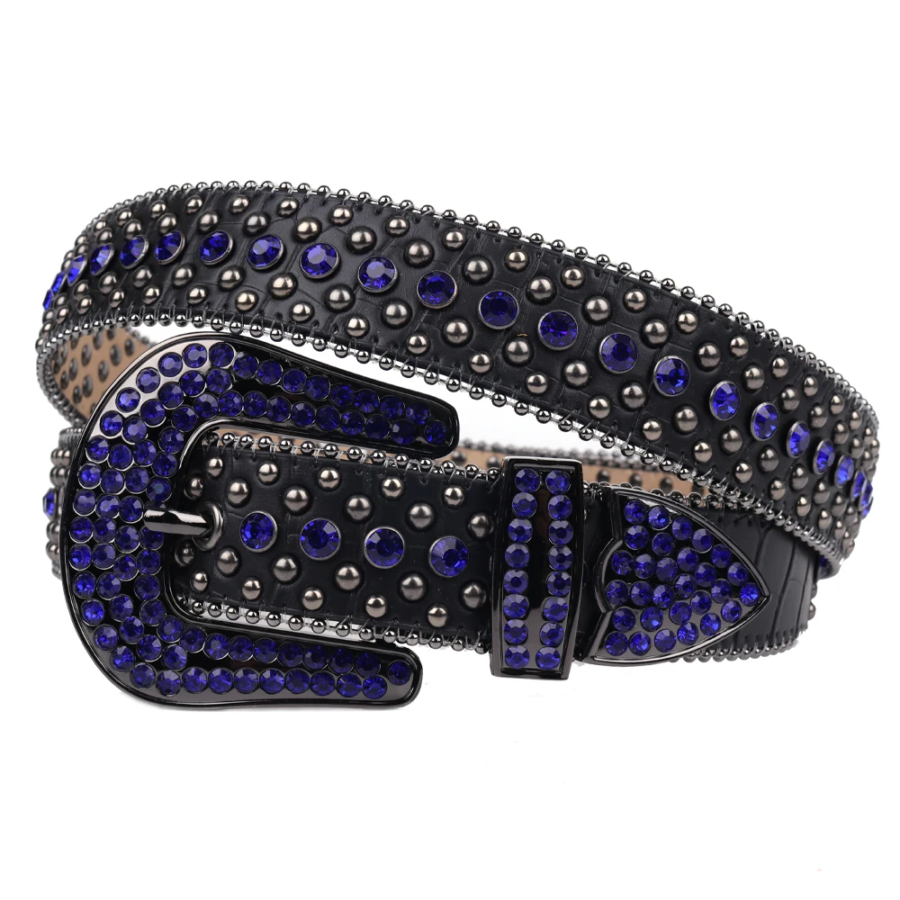 

Vintage Rhinestones Belt For Women Men Fashion Bead Belts Leather Strap Luxury Buckle Waist For Jeans Decorative Ceinture Femme