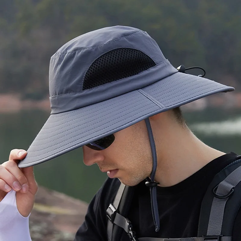 Панама мужская с длинными широкими полями дышащая сетчатая шляпа от солнца