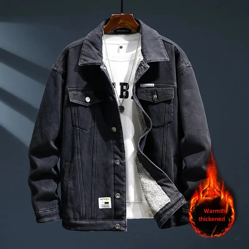 2024 новая зимняя утолщенная джинсовая куртка на флисовой подкладке мужская