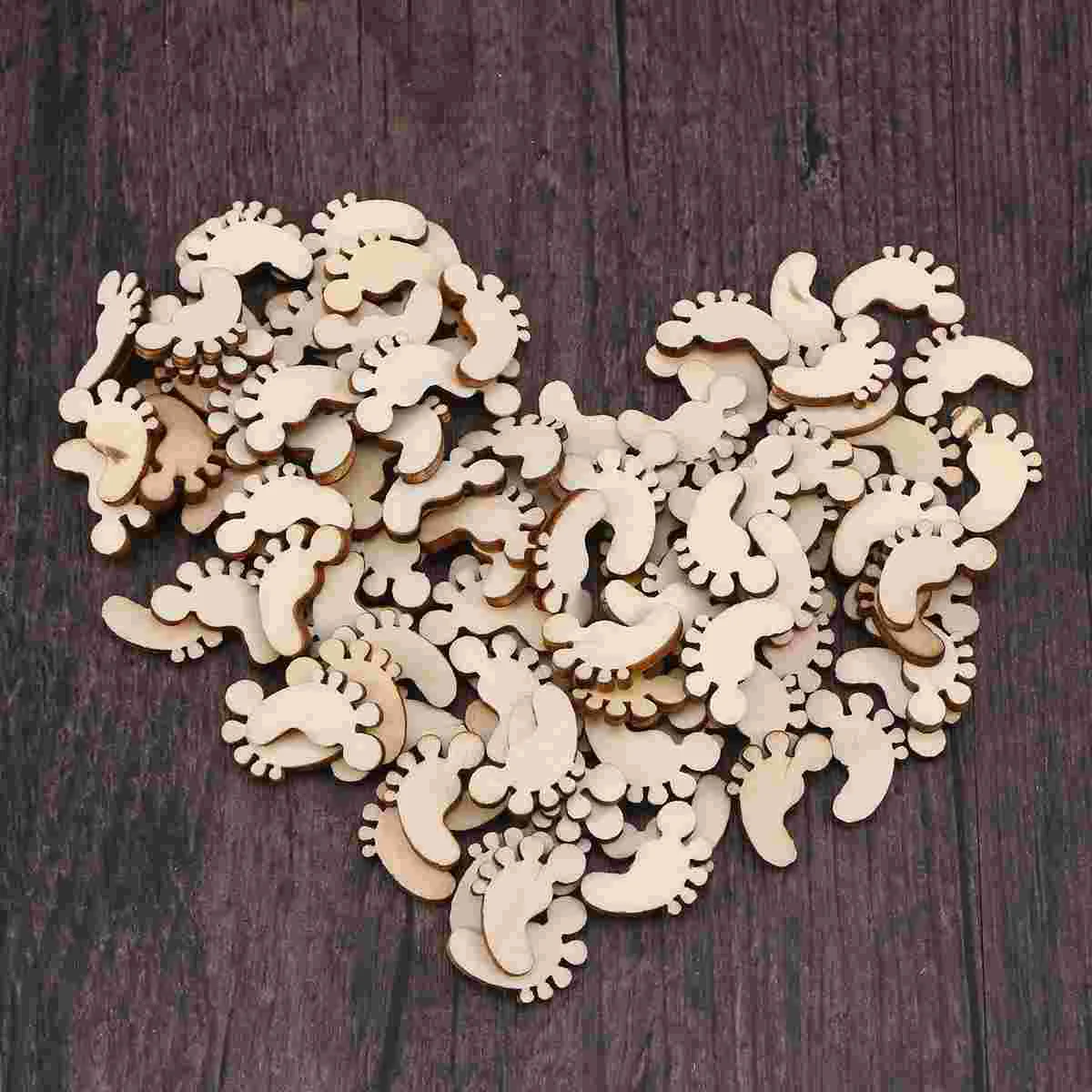 

100pcs Cartoon Foot Shape Wooden Pieces Cutouts Craft Embellishments Wood Ornament Manual Accessories for DIY
