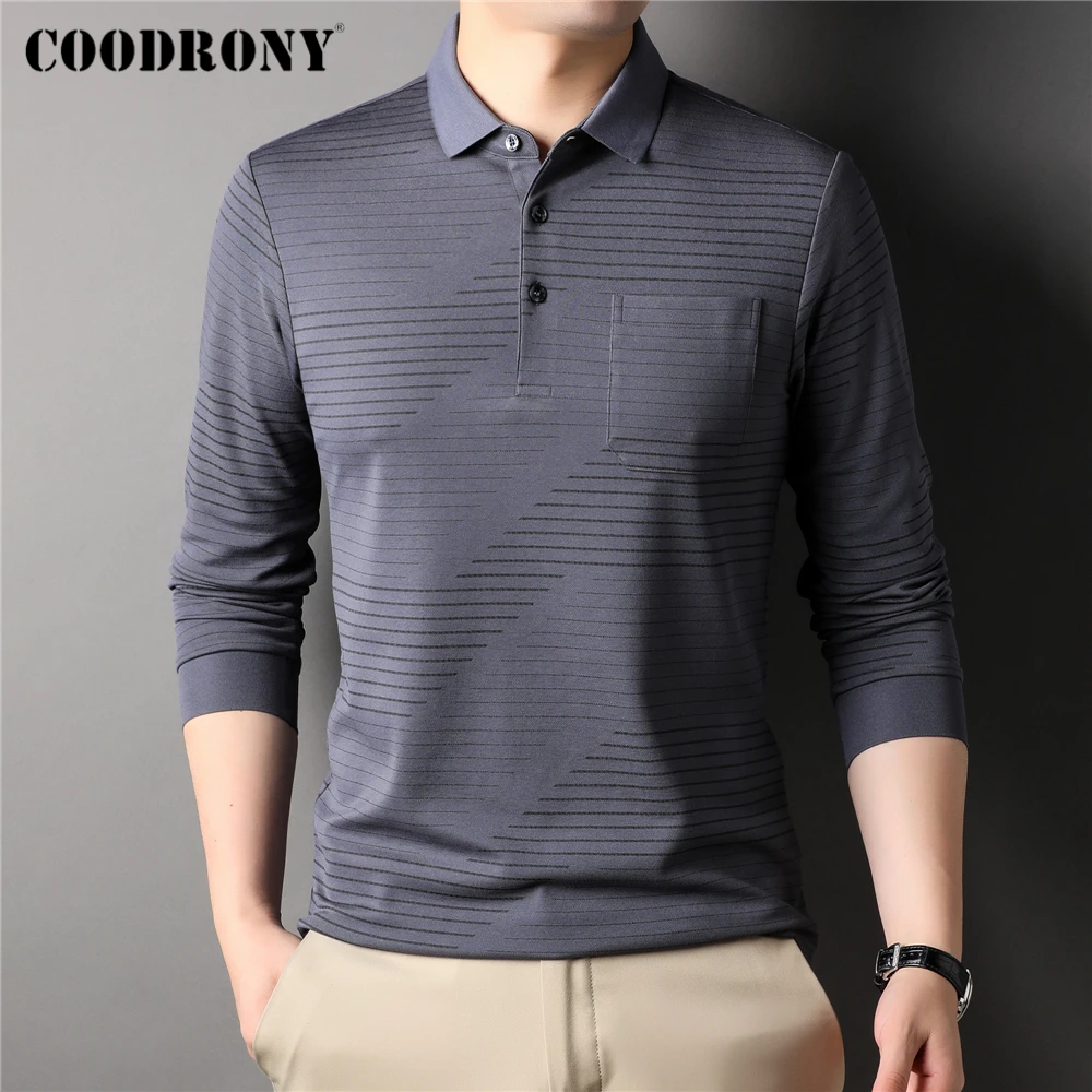 

COODRONY Brand Striped Polo-Shirt Men Clothes Spring New Arrival Classic Long Sleeve T-Shirt Homme Business Casual Tops Z5147