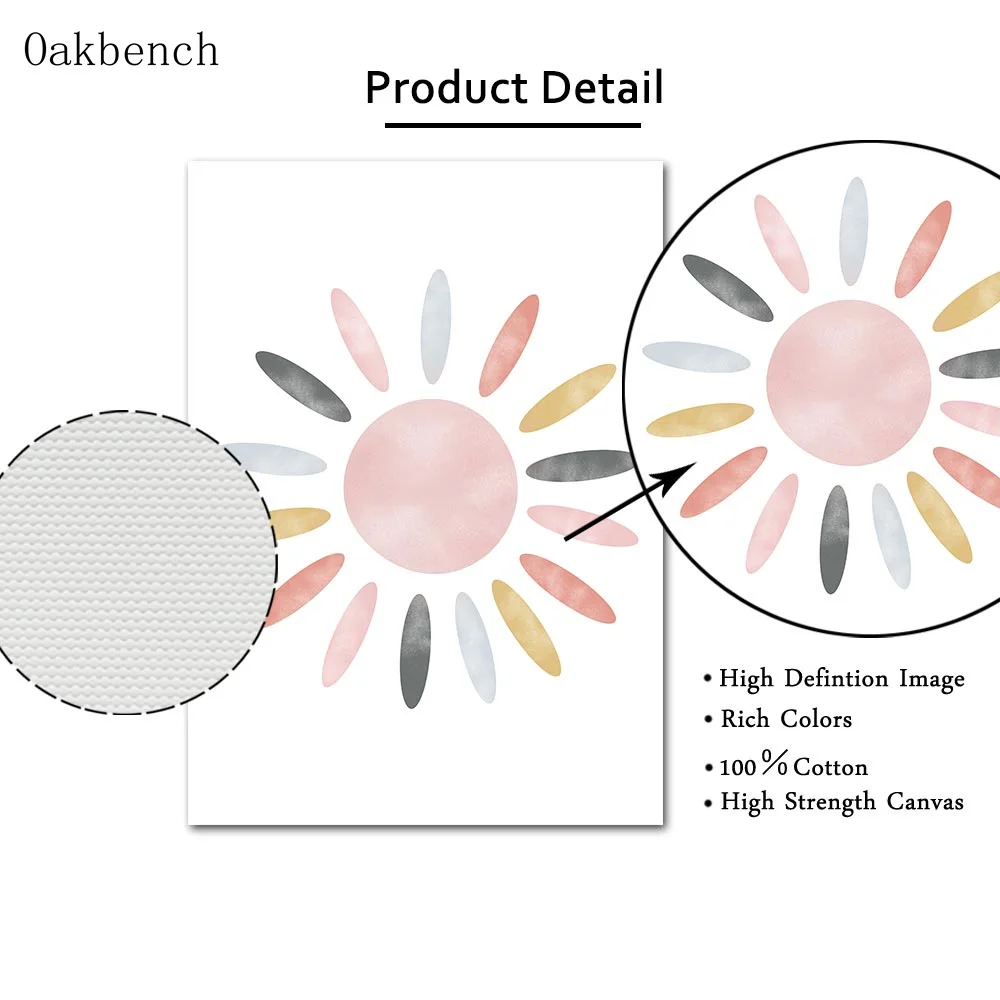 Искусственные картины на холсте с рисунком солнца радуги и принтов