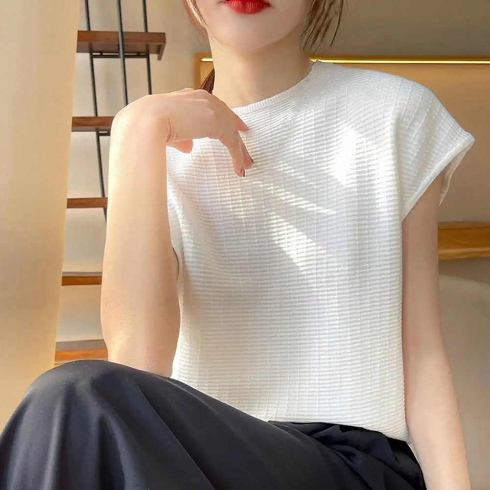 

Women T-shirt Elegant Short Sleeves Spring Summer Top Solid Color Breathable Ladies Blouse