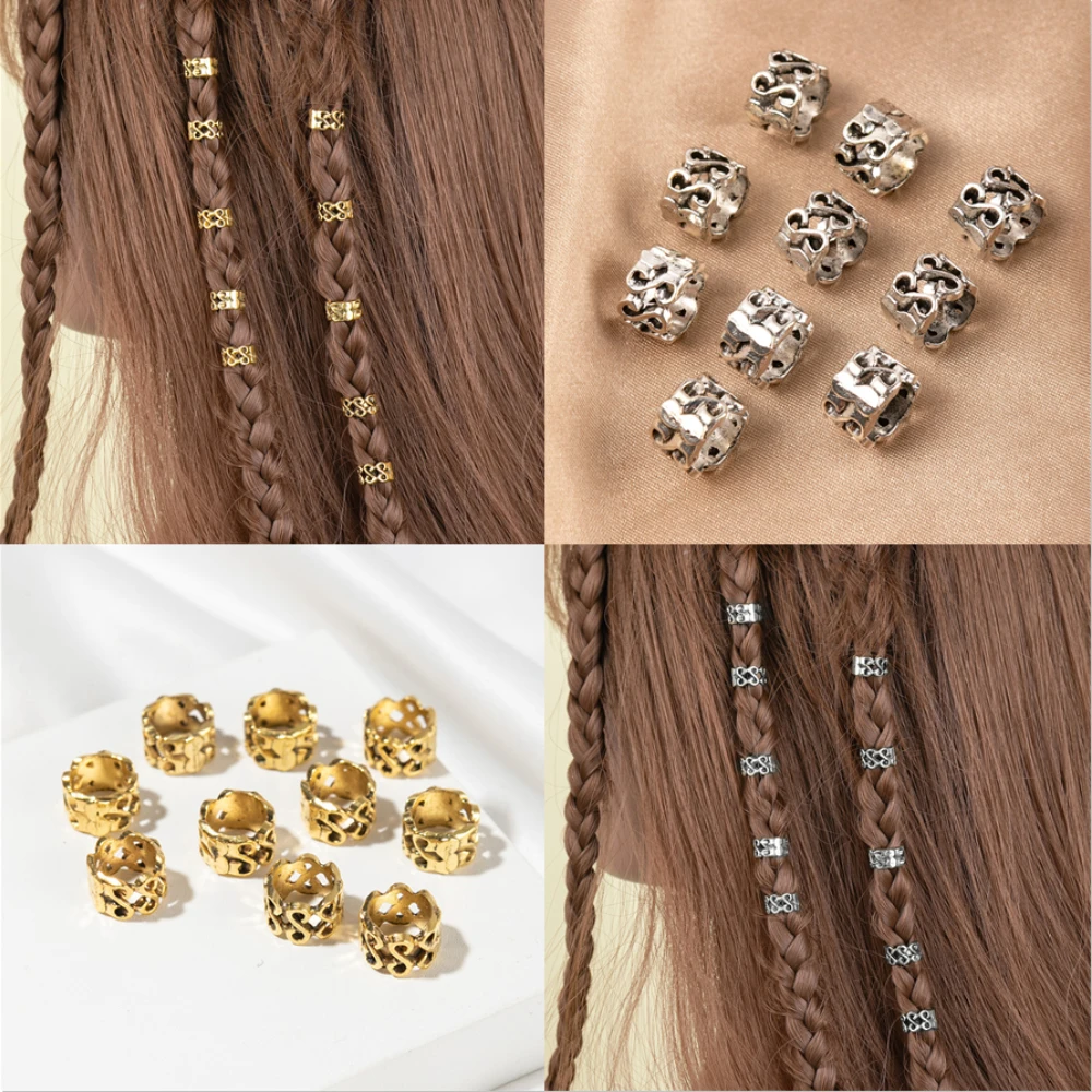 

10pc Retro Dreadlock Beads Gold Hair Braid Dread Clip African Braids Cuff Rings Jewelry Decoration Dreadlock Styling Accessories
