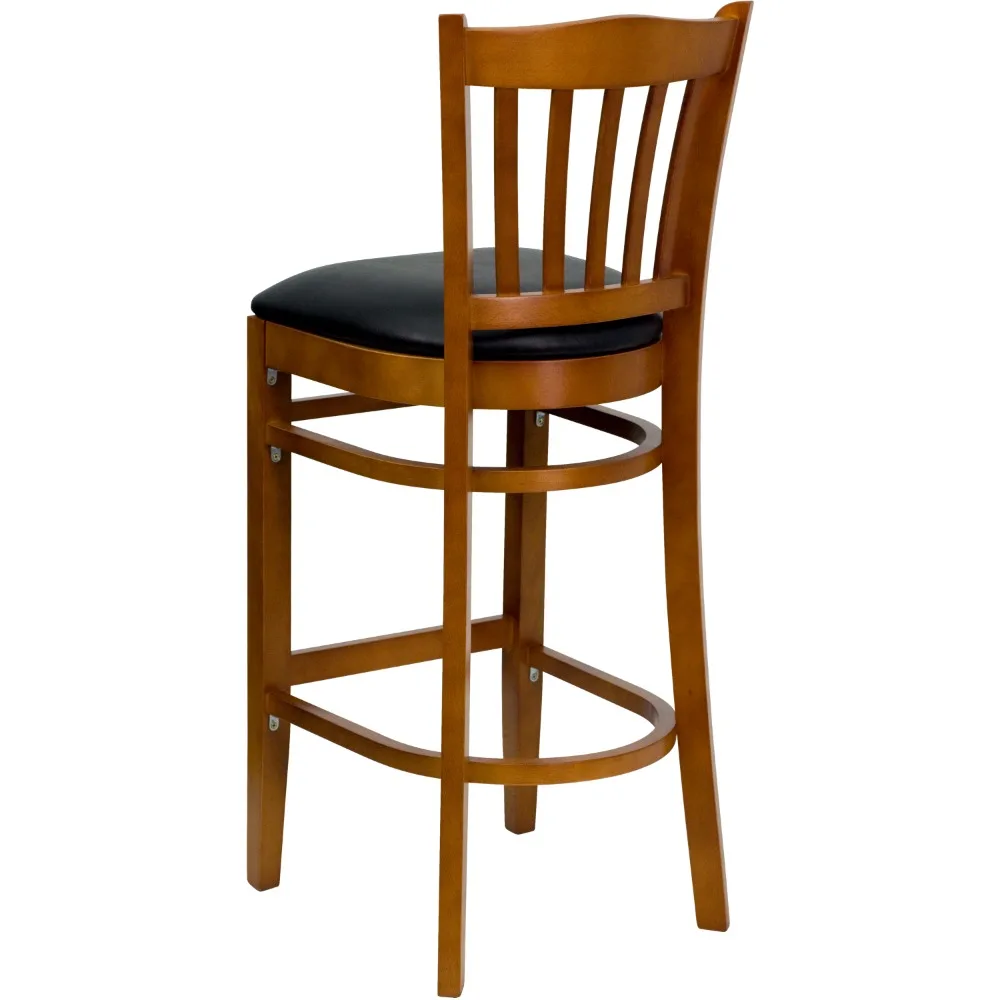 

Flash Furniture 2 Pk. HERCULES Series Vertical Slat Back Cherry Wood Restaurant Barstool - Black Vinyl Seat