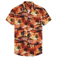 2022 men fashion casual hawaiian printed slim fit shirt and male social short sleeve beach aloha shirt for mens