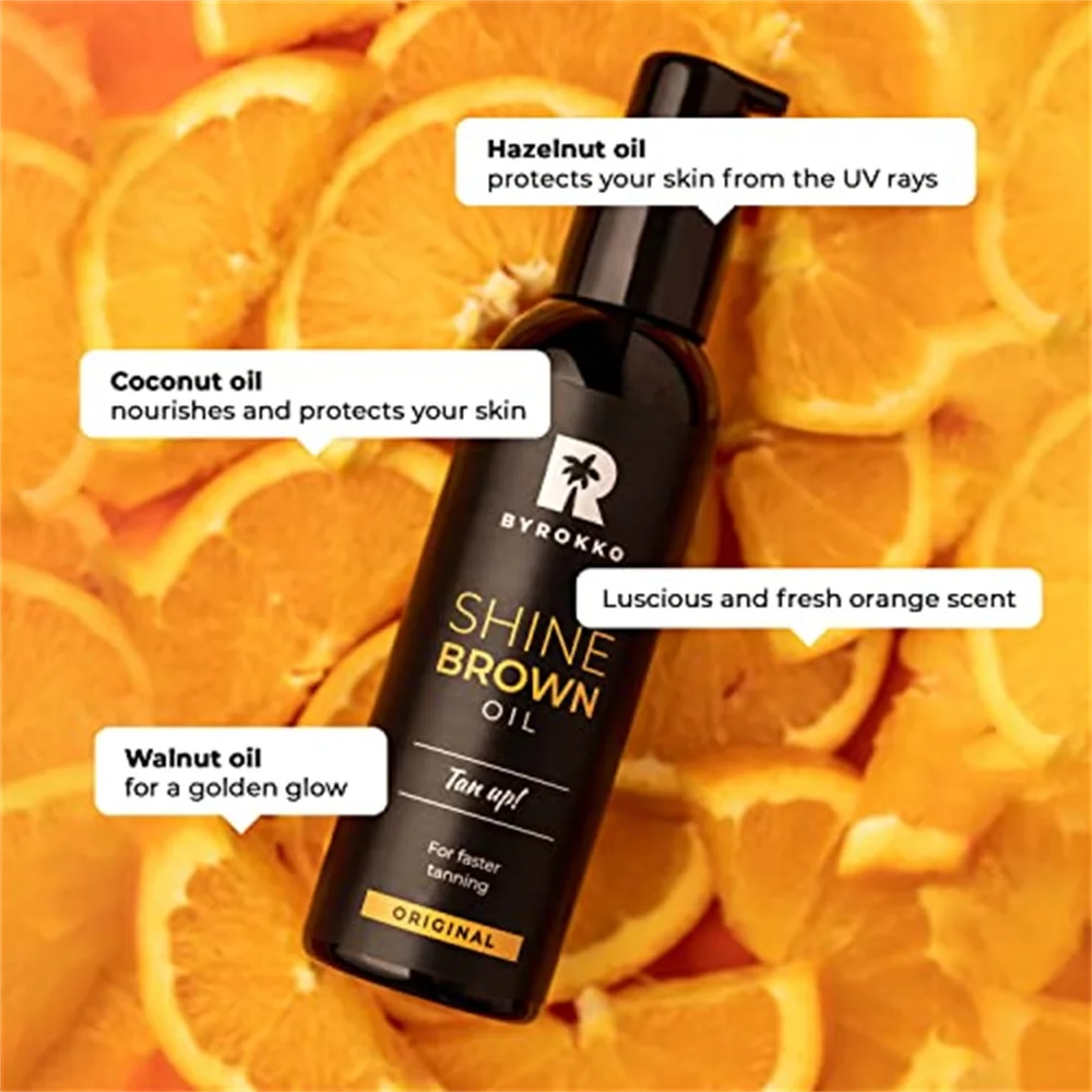 

Freeship 50ml BYROKKO Shine Brown Premium Tanning Accelerator Oil Tan Accelerator for Sunbed Outdoor Sun Achieve A Natural Tan