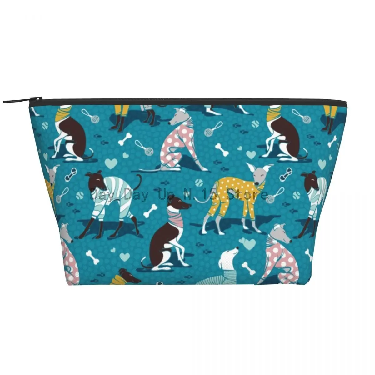 

Custom Greyhound Dogwalk Toiletry Bag Women Whippet Sihthound Dog Makeup Cosmetic Organizer Lady Beauty Storage Dopp Kit Box