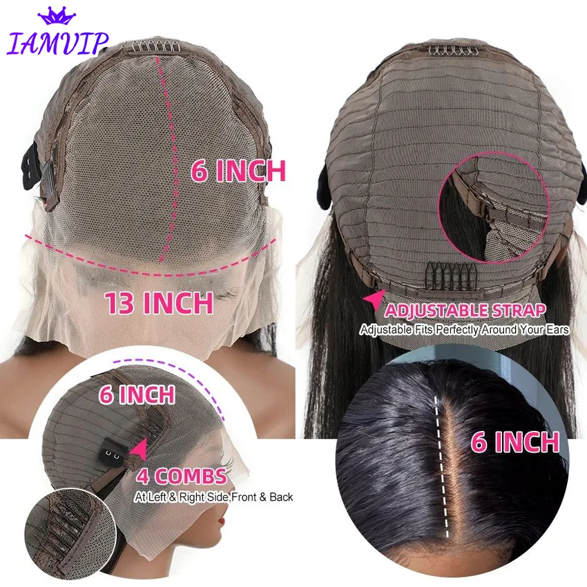 Фото 250% 360 Full Lace 13x6 HD Lace Frontal Wig for Women 13x4 Frant Silky Straight Remy Human Hair Темно-черный Бесклеевой Предварительно выщипанный №3