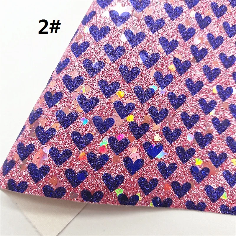 Синие листы из искусственной кожи с принтом сердца Шиммер блестящая кожа