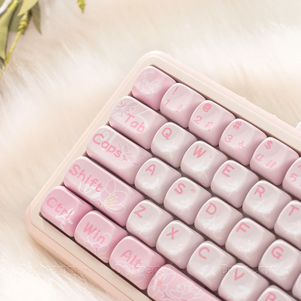 Набор розовых колпачков для клавиш MOA PBT 131 тема вишневого цвета аксессуаров