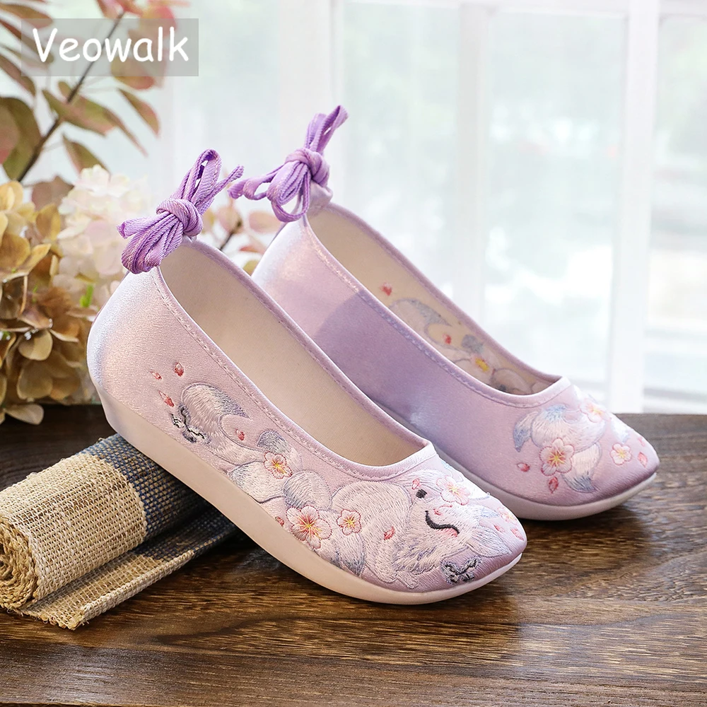 

Veowalk Women Cotton Embroidered Soft Platform Flats Comfortable Autumn Winter Faux Fur Lining Ankle Strap Sneakers Shoes