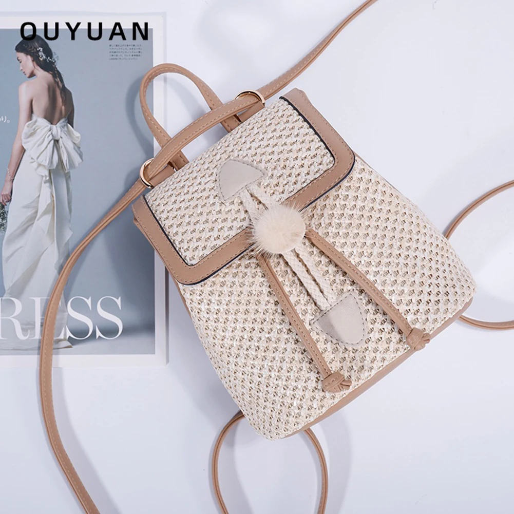 

Woven Straw Women Shoulder Backpack Bag Female Holiday Schoolbag Handbags for Women Outdoor Shopping Travel