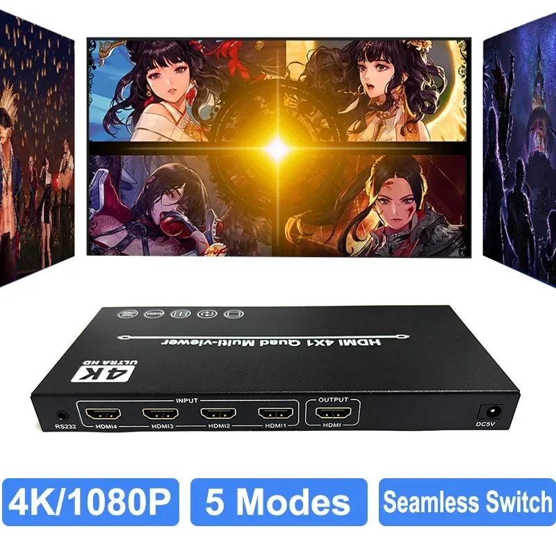 Фото Мультивьювер HDMI 4K 4x1, 4-канальный видеомультиплексор, 1080p, квадроточный мультивьювер, сплиттер экрана, бесшовное переключение, 5 режимов отображения №1