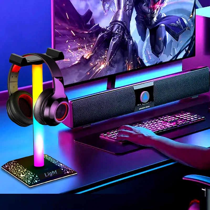 New Design Multicolor LED Lights Gaming Headset Stand RGB LED Lights with USB Charger