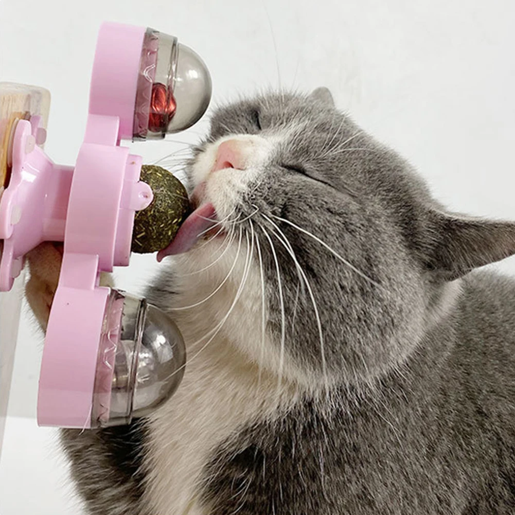 

360 Rotation Natural Catnip Ball Puzzle Turntable Windmill Cat Toy Kitten Chewing Edible Treating Cleaning Teeth Teasing Supply