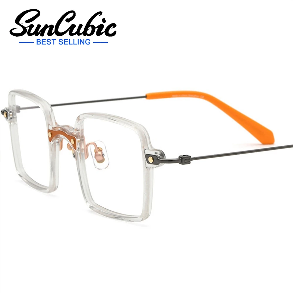 

SunCubic Acetate Titanium Glasses Frame Men Women New Vintage Square Prescription Eyeglasses Optical Spectacles Eyewear JS6305