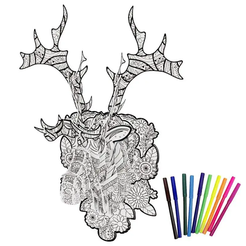 

3D Coloring Puzzle DIY Painting Set 3D Puzzle Toys Portable Educational 3D Painting Puzzle Kit With 10 Coloring Pens Gifts For