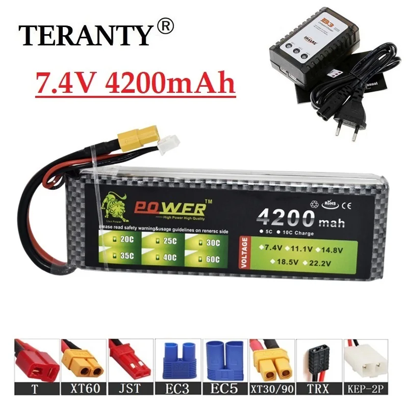 

7.4v 4200mah 2S Lipo Battery With Dean T/XT60/Kep-2P Plug Compatible RC Helicopter Airplane Drone 2S 7.4V Rechargeable Batteria