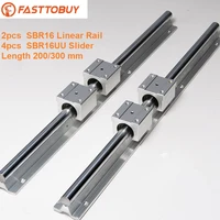 2 pcs sbr16 linear guide rail of length 200300mm with 2pcs cylindrical guide and 4pcs slider for cnc wide application