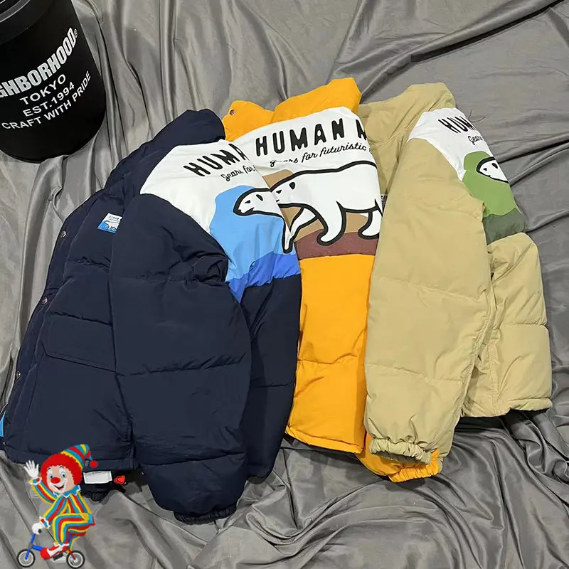

Men Women Thick Warm Human Made Down Bomber Jackets Polar Bear Print Bread Coat