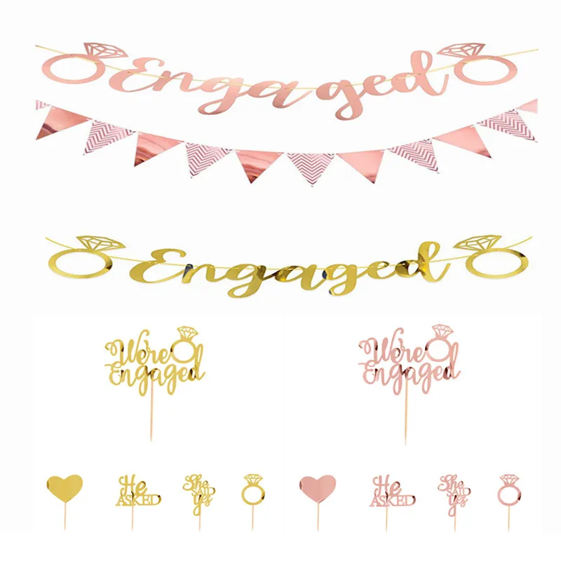 Party Decoration Rose Gold Diamond Ring Engaged Banner Triangle Gilding Pennant Hen Bachelorette Girl Bridal Shower |