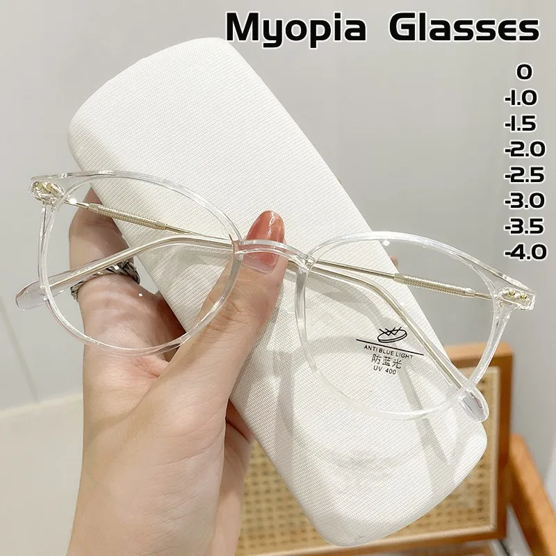 

Роскошные готовые очки для близорукости для женщин, унисекс, винтажные, синие, блокирующие очки, модные женские очки с минусом зрения-4,0