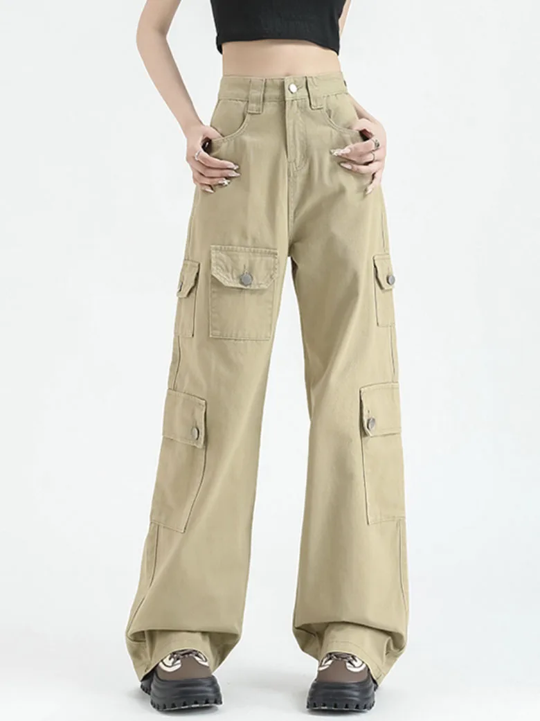 American High Waist Workwear Pants for Women 2023 Autumn New Straight Loose Wide Leg Trousers Fashion Cargo Pants