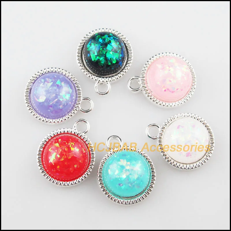 18 шт. посеребренные AB дрожащие круглые подвески из смешанной смолы с цветком 12 5x15