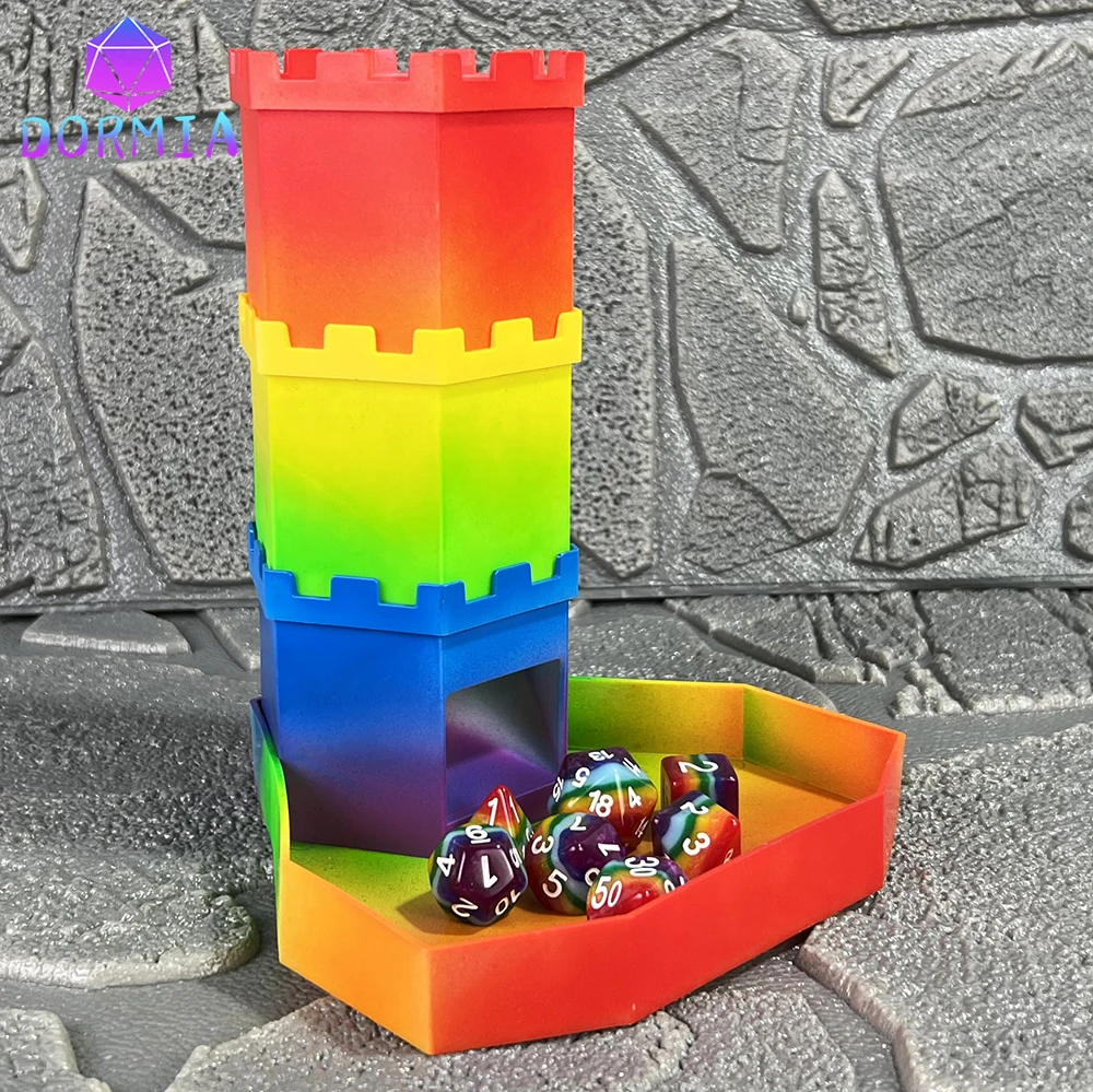 

Portable Collapsible Rainbow Castle Dice Tower with Tray Easy Dice Roller Box for DIY Board Game Accsssories Tool RPG TRPG