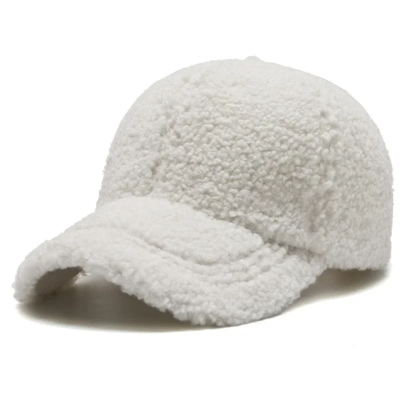 

Autumn Winter Lamb Wool Hats Women Artificial Baseball Cap Keep Warm Cap Plush Baseball Caps Spring Baseball Cap Solid Sunshade