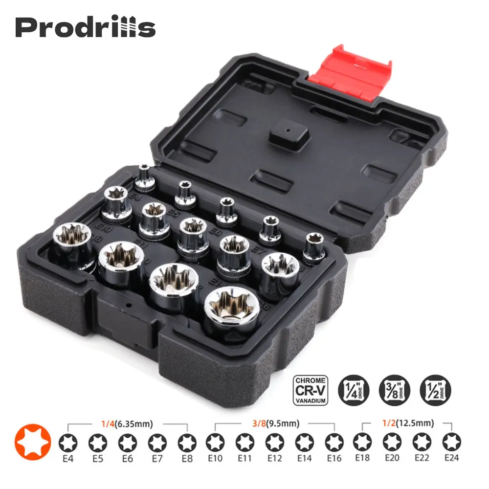 

14 Pcs Torx Star Socket Bit Set 1/2" 3/8" 1/4" Drive Cr-V Steel