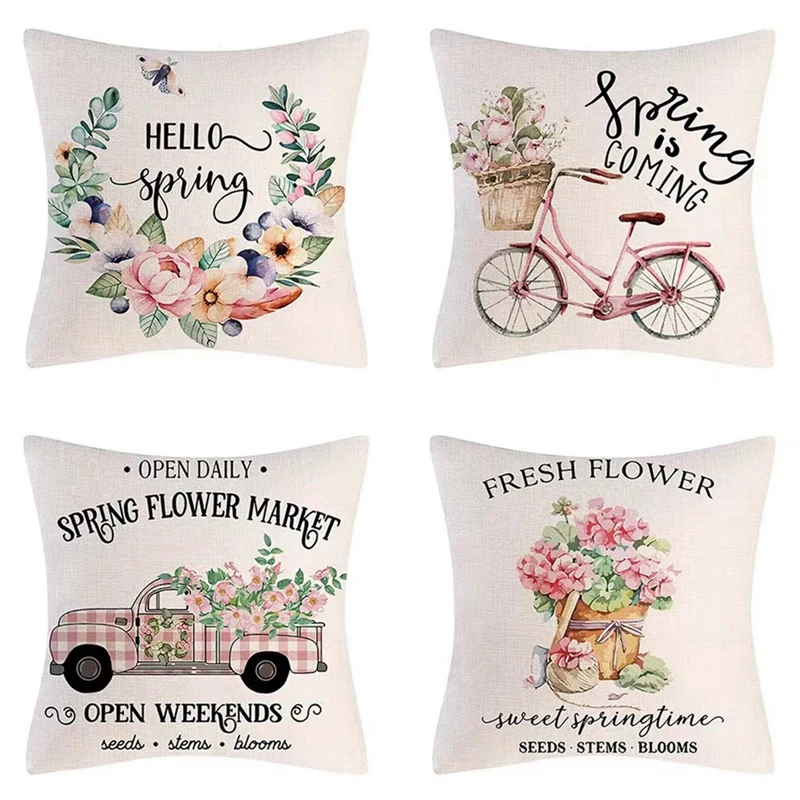 

Spring Pillow Covers 18X18 Set Of 4 Spring Decorations Flowers Farmhouse Throw Pillow Home Decor Cushion Case